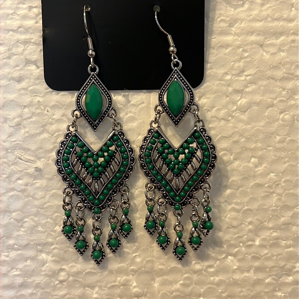 Paparazzi fishhook back chandelier green earrings